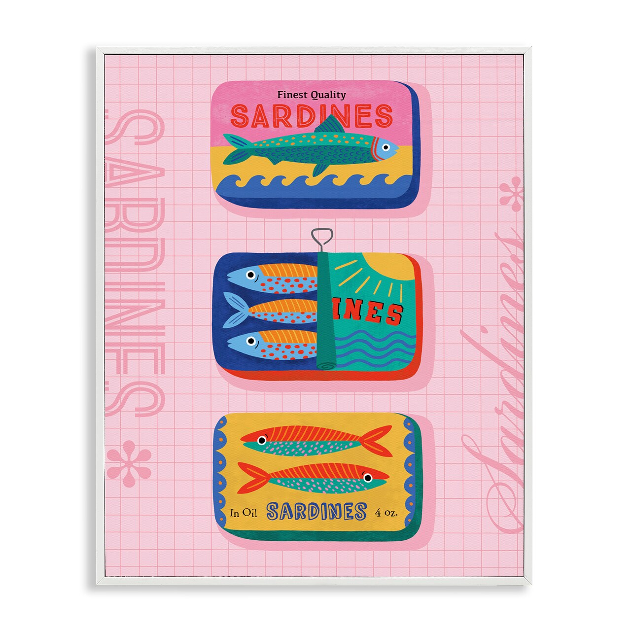 Stupell Industries Bright Sardine Can Designs Framed Giclee Wall Art Design by Nina Seven